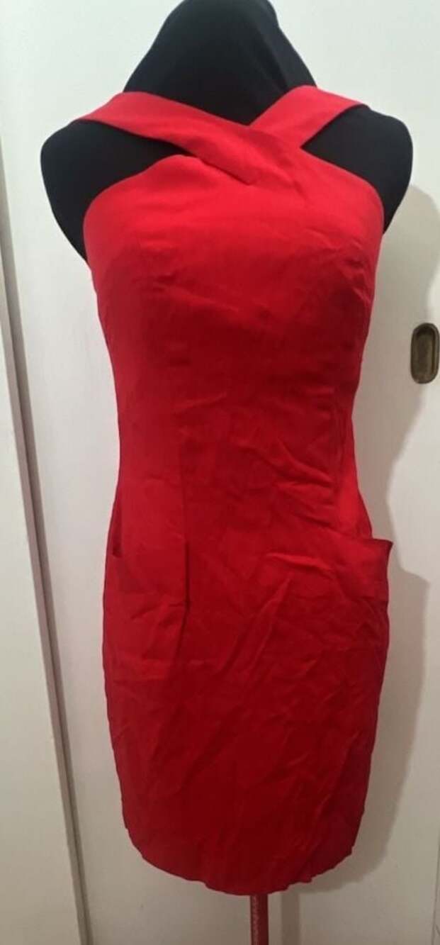 Ann Taylor Red Crossover Halter Neck Sheath Dress